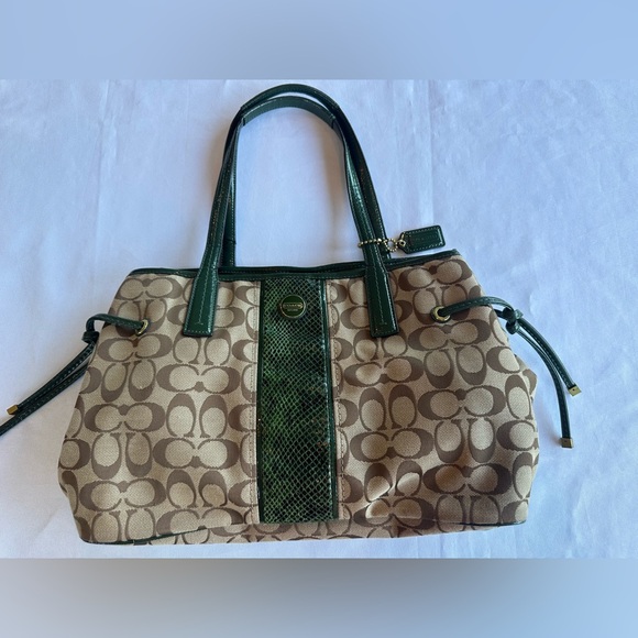 Coach Signature Green Python Stripe No F24882 Shoulder Bag Tote - Picture 1 of 16